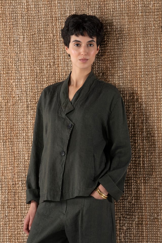 Jacket 612 wash - Blend of Delavé linen and cotton - 780PALMTREE - 10260110627