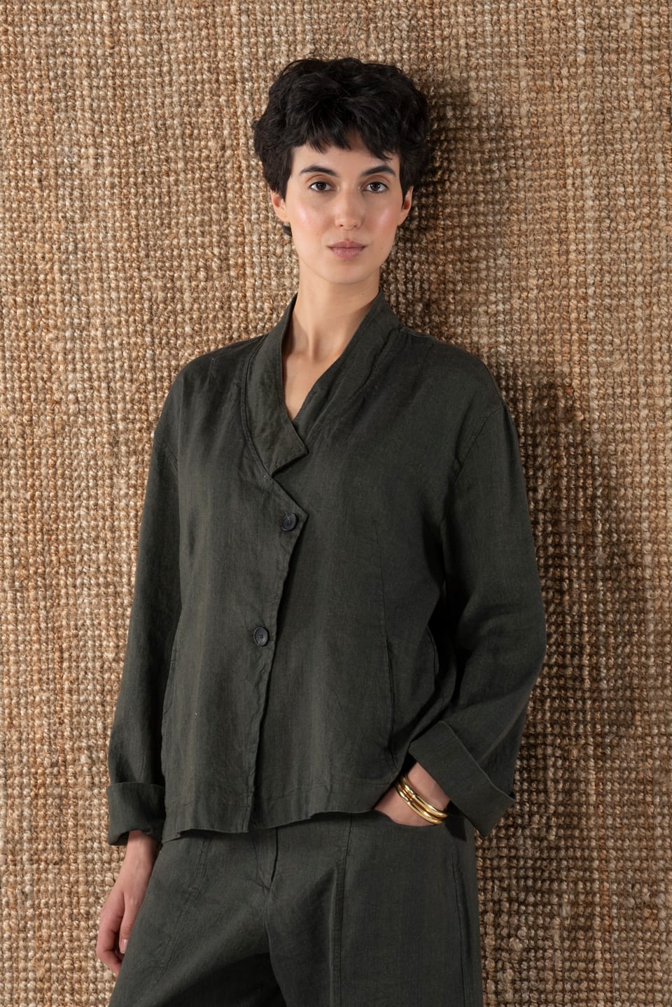 Jacket 612 wash - Blend of Delavé linen and cotton - 780PALMTREE - 10260110627