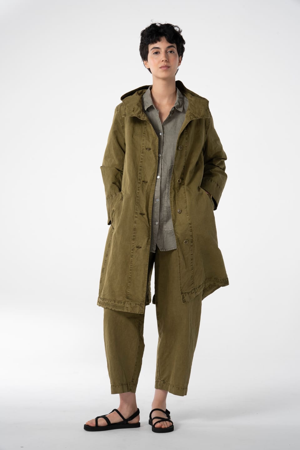 Coat 604 - Cotton linen twill - 742CANE - 10260110661