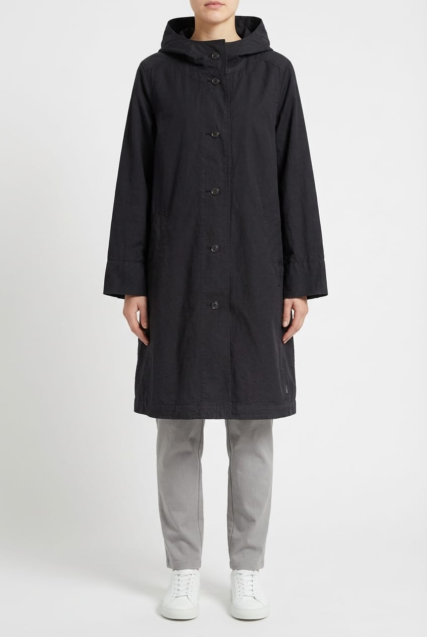 Coat 604 - Cotton linen twill - 990BLACK - 10260110661