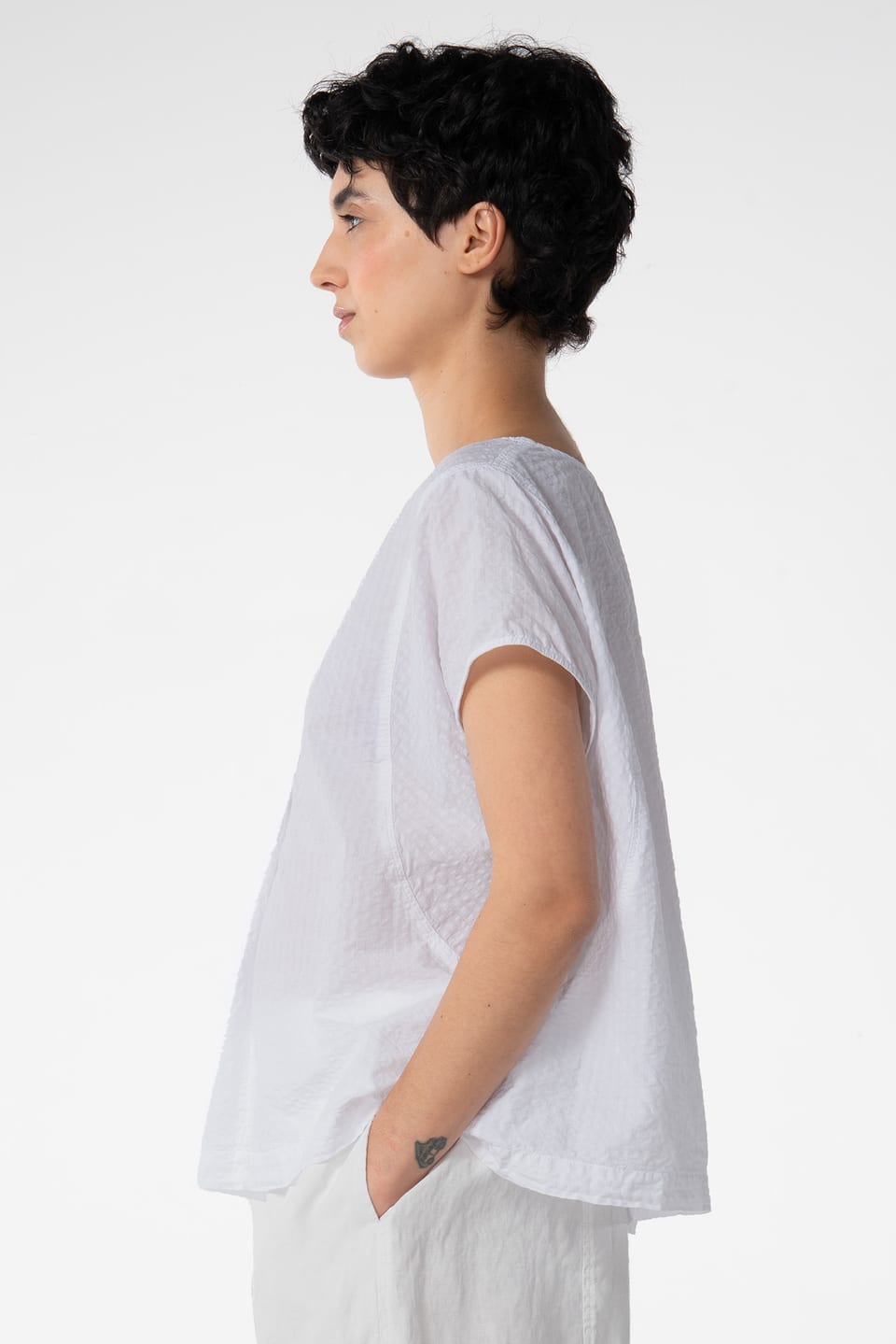 Top 602 - Cotton linen seersucker - 100WHITE - 10260110681