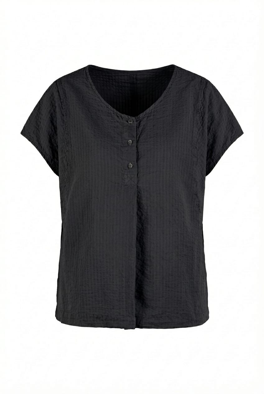 Top 602 - Cotton linen seersucker - 990BLACK - 10260110681