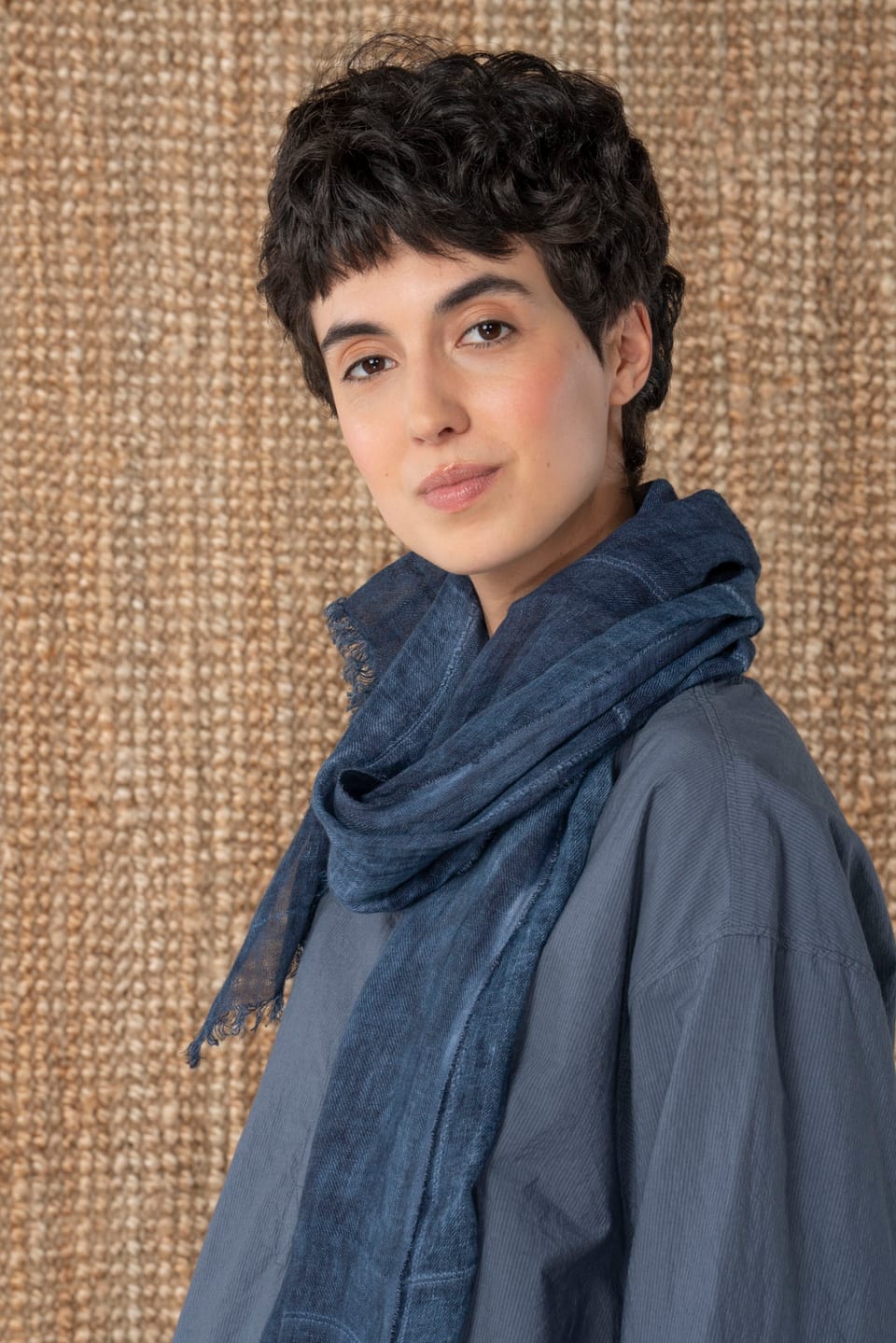 Scarf 606 - Linen cotton blend - 490NAVY - 10260110906