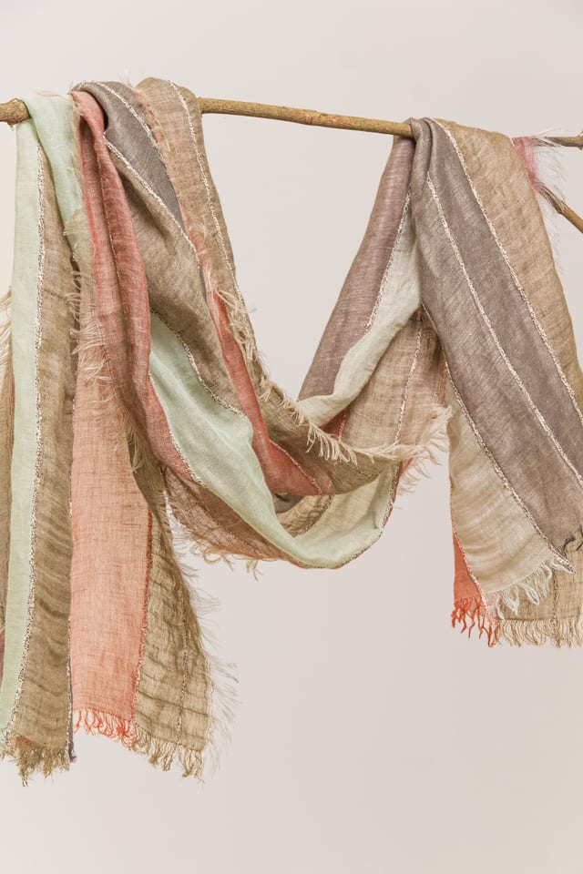 Scarf 608 - Linen blend with bouclé yarns - 780PALMTREE - 10260110908