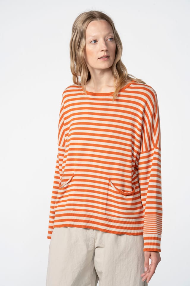 Pullover 602 - Organic cotton with stripes - 230RUST - 60260110701