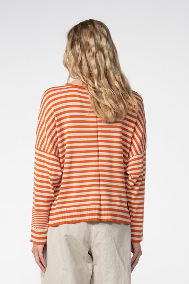 Pullover 602 - Organic cotton with stripes - 230RUST - 60260110701