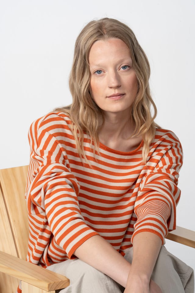 Pullover 602 - Organic cotton with stripes - 230RUST - 60260110701