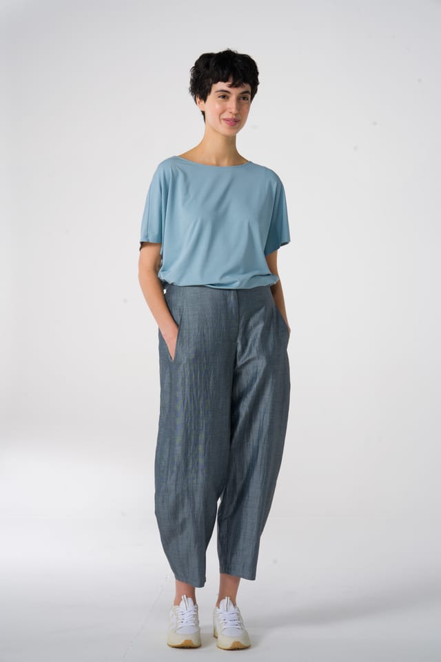 Broek 603 - Glanzende linnen-katoenmix - 530HAZE - 60260310003