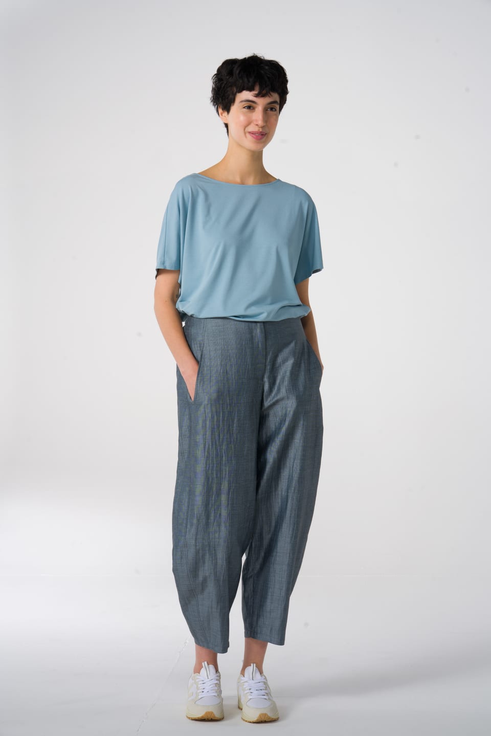 Trousers 603 - Shiny linen-cotton blend - 530HAZE - 60260310003