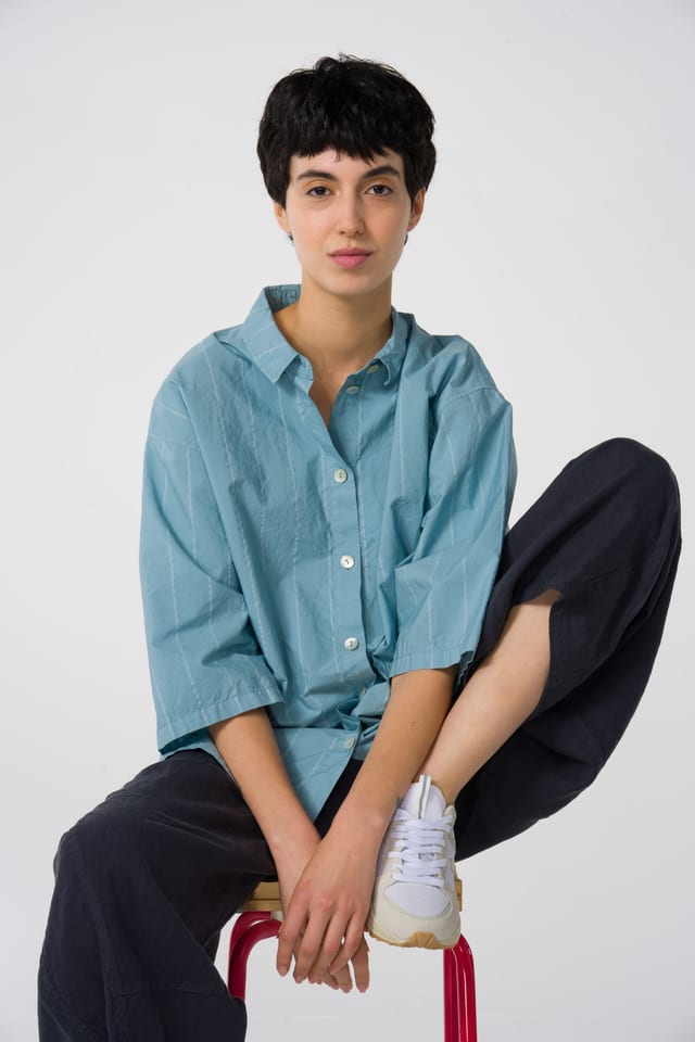 Bluse 602 - Kreidestreifen Baumwollmischung - 530HAZE - 60260310009