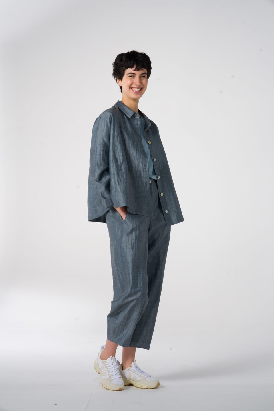 Jacket 601 - Shiny linen-cotton blend - 530HAZE - 60260310011