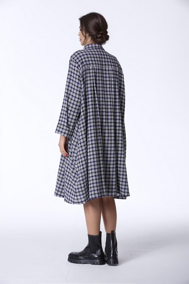 Kleid 406 - Karierte Woll-Viskosemischung - 480ACAI - 10240710035