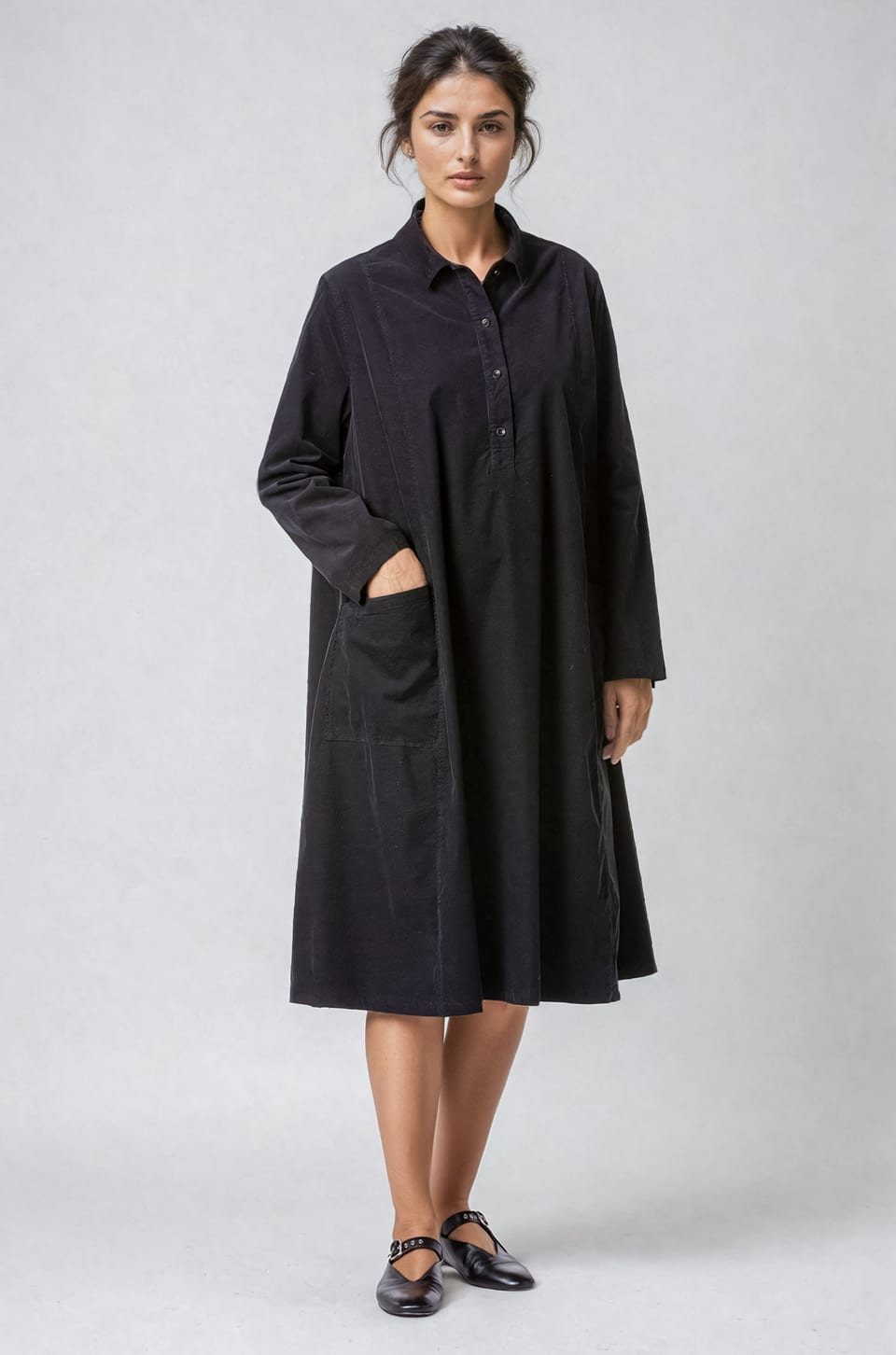 Šaty 405 - Bavlněná jehelní šňůra se strečem - 990BLACK - 10240710044