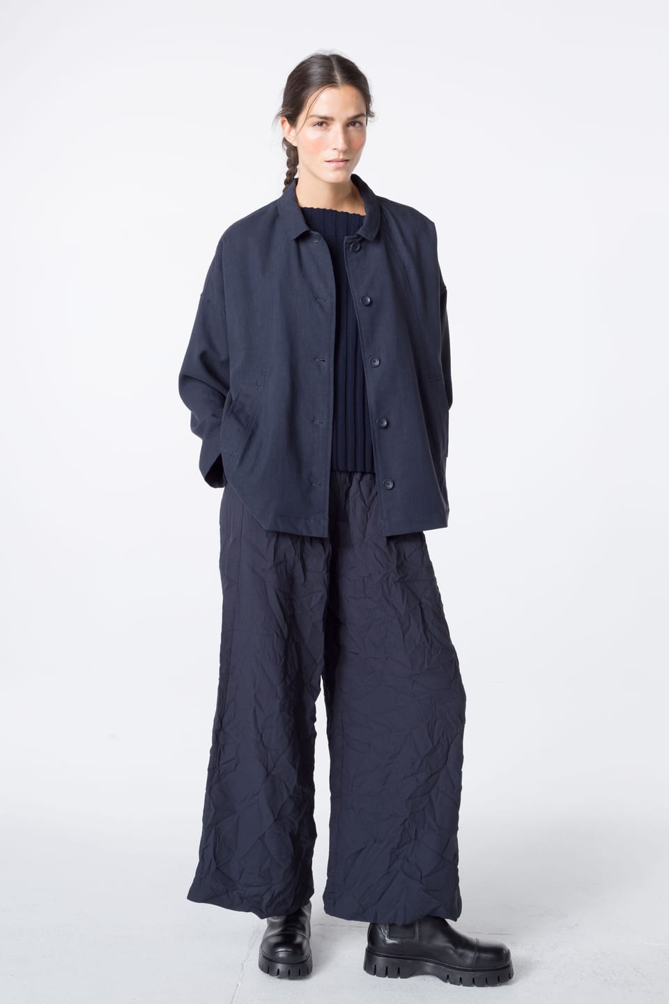 Trousers 424 Plissee - Technical fabric in a crinkled look - 490NAVY - 10240710092