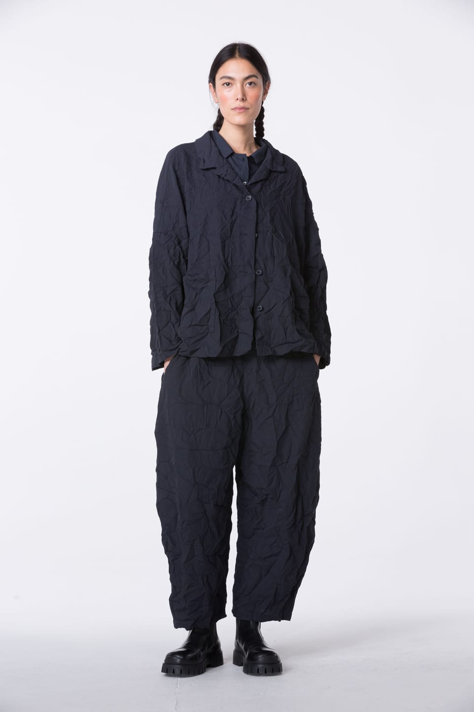 Kalhoty 425 Plissee - Technická tkanina v mačkaném vzhledu - 490NAVY - 10240710093