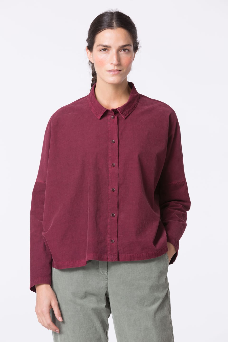Blouse 420 - Cotton needlecord with stretch - 342GARNET - 10240710097