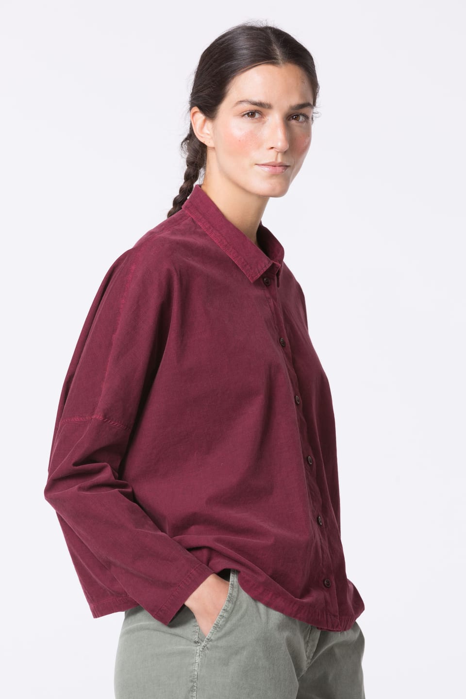 Blouse 420 - Cotton needlecord with stretch - 342GARNET - 10240710097