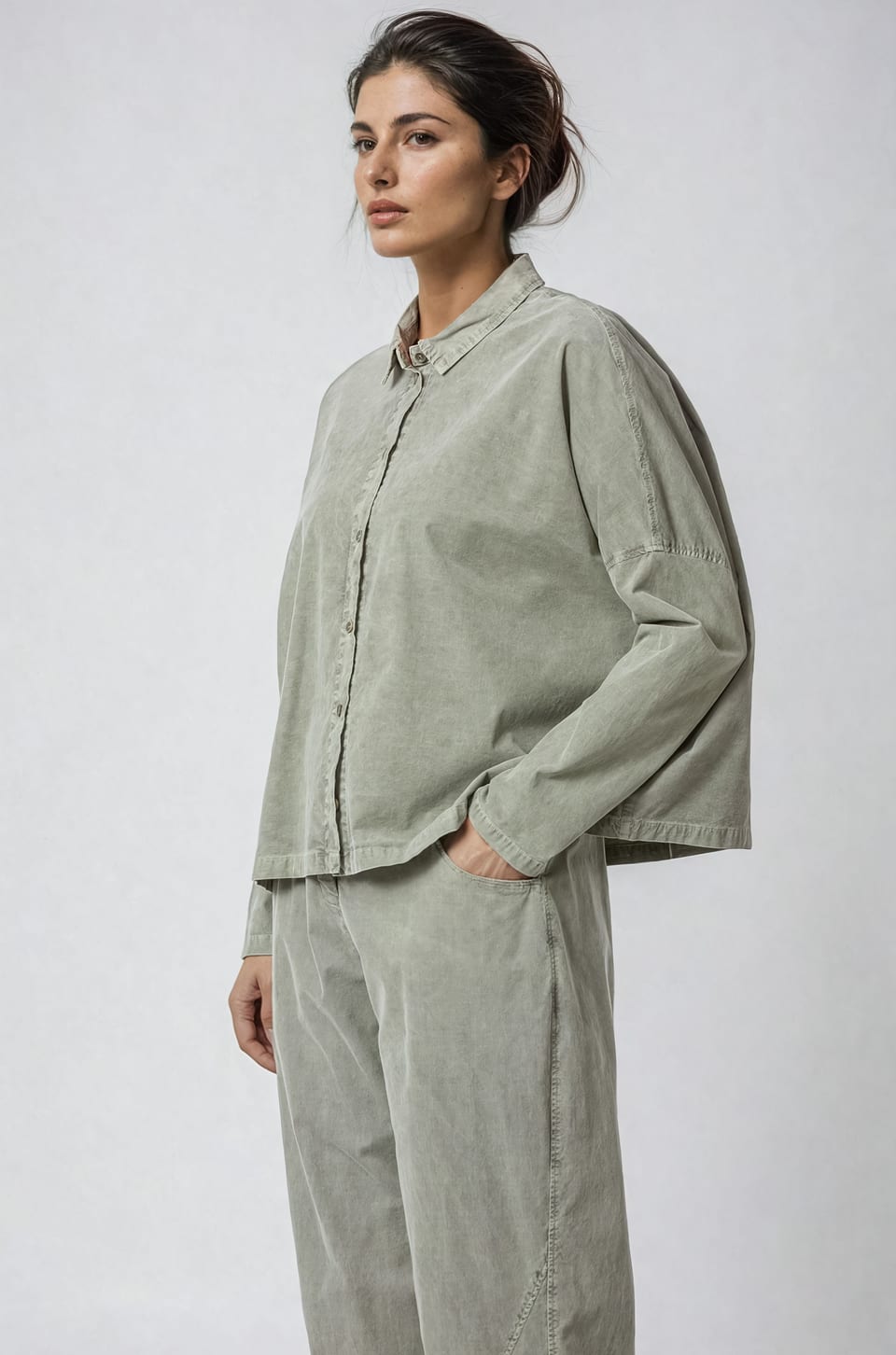 Blouse 420 - Cotton needlecord with stretch - 632HERBAL - 10240710097