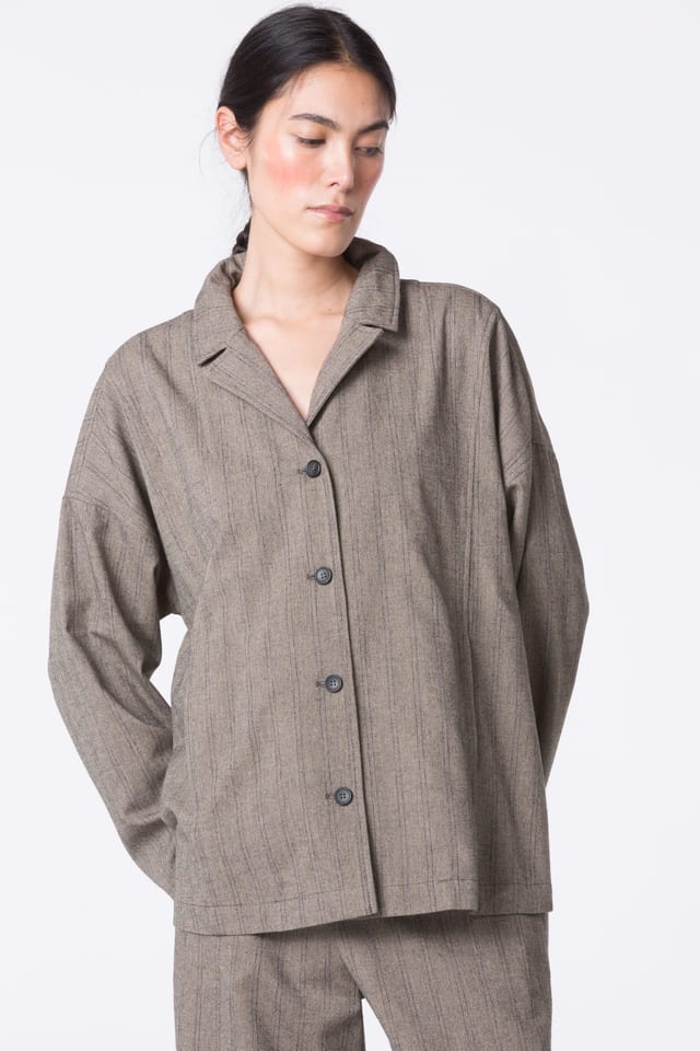 Jacket 419 wash - Cotton virgin wool pinstripes - 840GREIGE - 10240710104