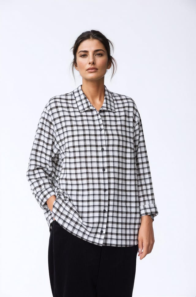 Blouse 425 - Checked wool-viscose blend - 120ECRU - 10240710112