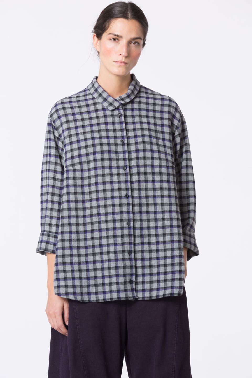 Blouse 425 - Checked wool-viscose blend - 480ACAI - 10240710112