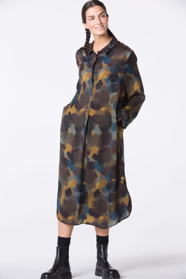 Dress 411 - Printed pure cupro - 740BRASS - 10240710116