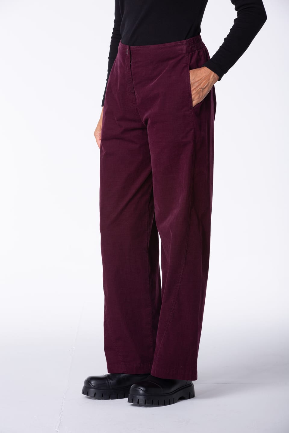 Trousers 433 - Cotton needlecord with stretch - 372WINE - 10240710121