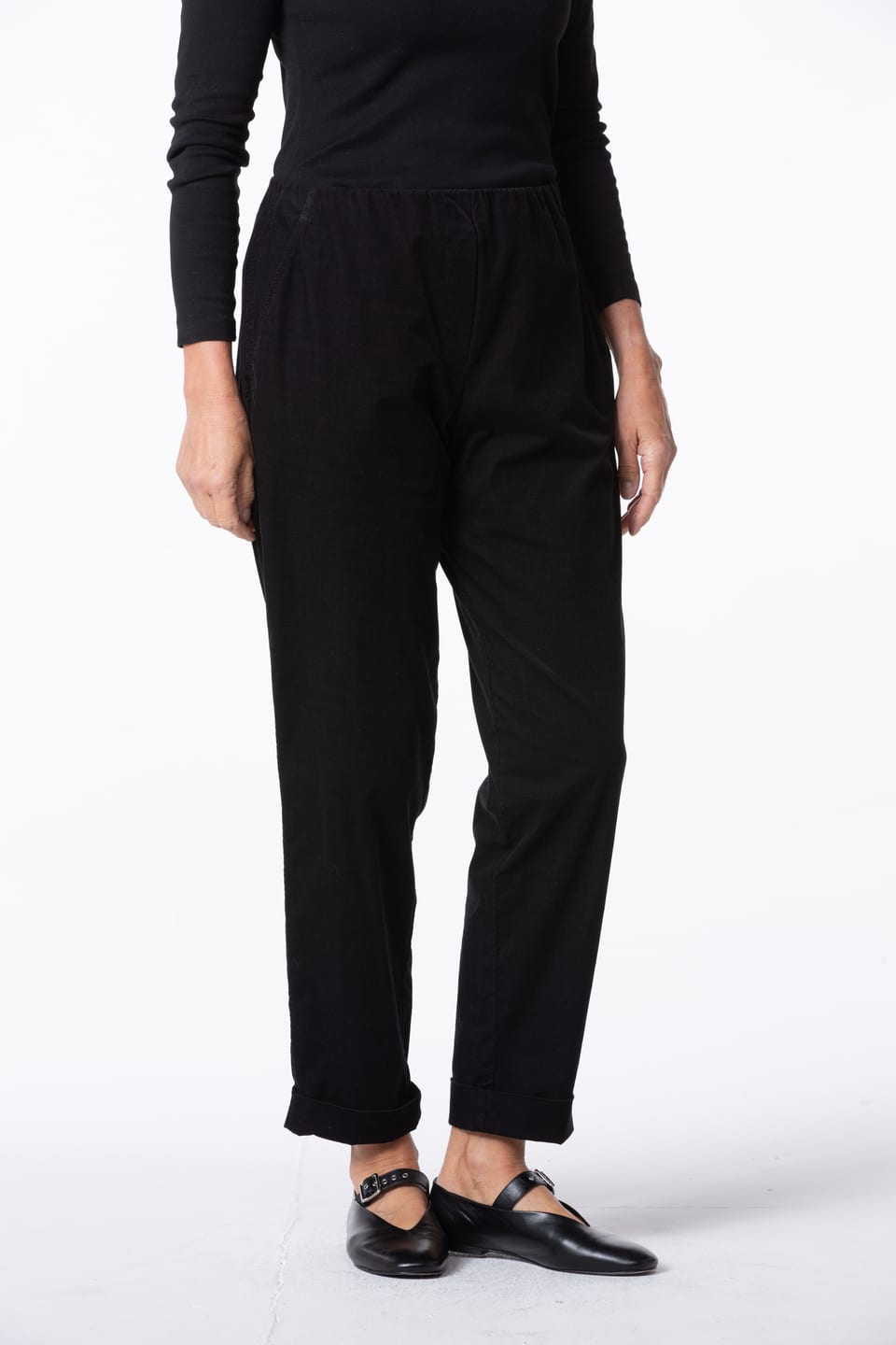 Kalhoty 436 - Bavlněná jehelní šňůra se strečem - 990BLACK - 10240710124