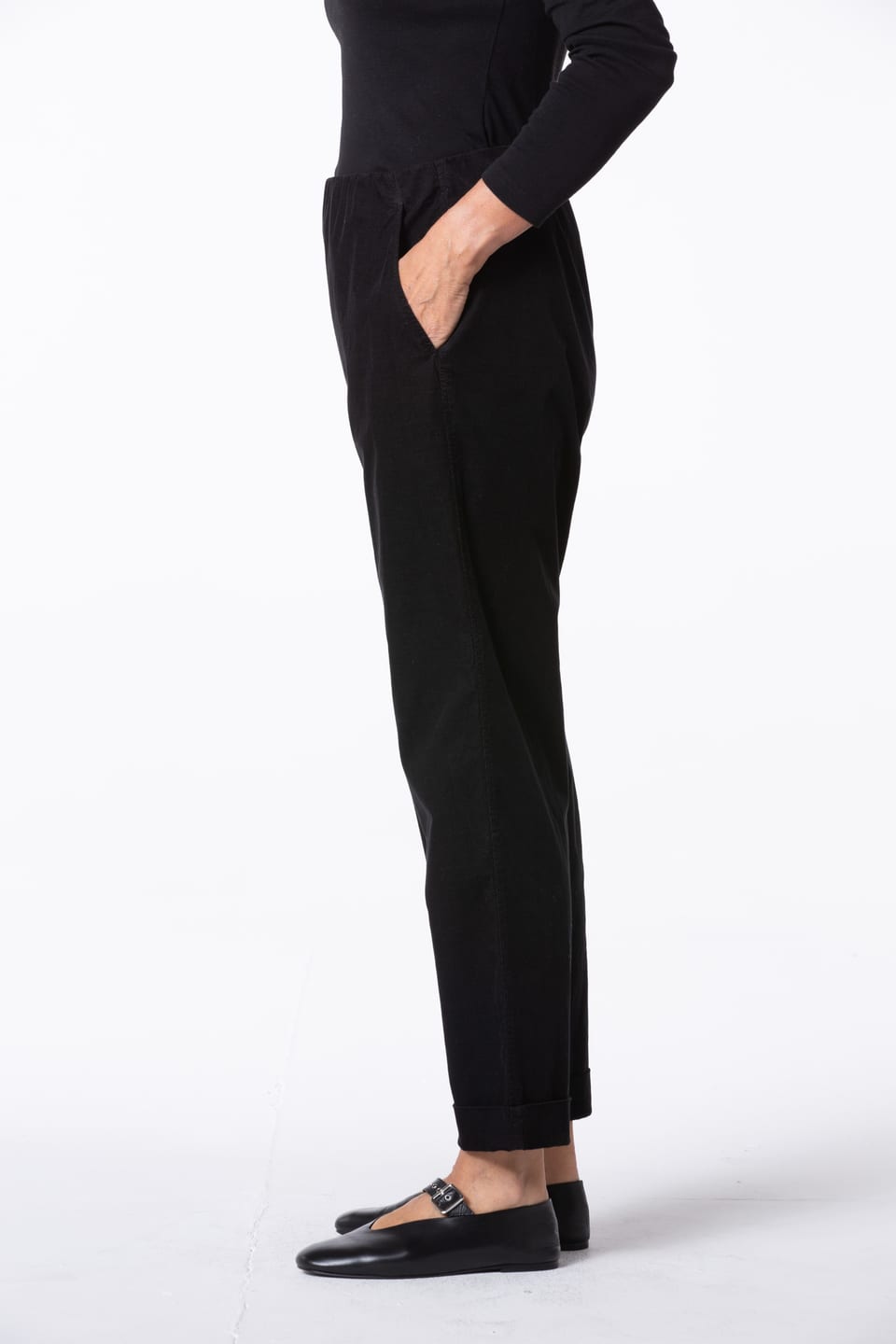 Kalhoty 436 - Bavlněná jehelní šňůra se strečem - 990BLACK - 10240710124