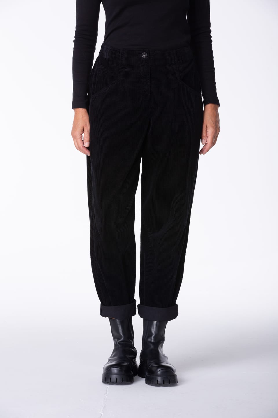 Kalhoty 437 - Manšestr z čisté bavlny - 990BLACK - 10240710125