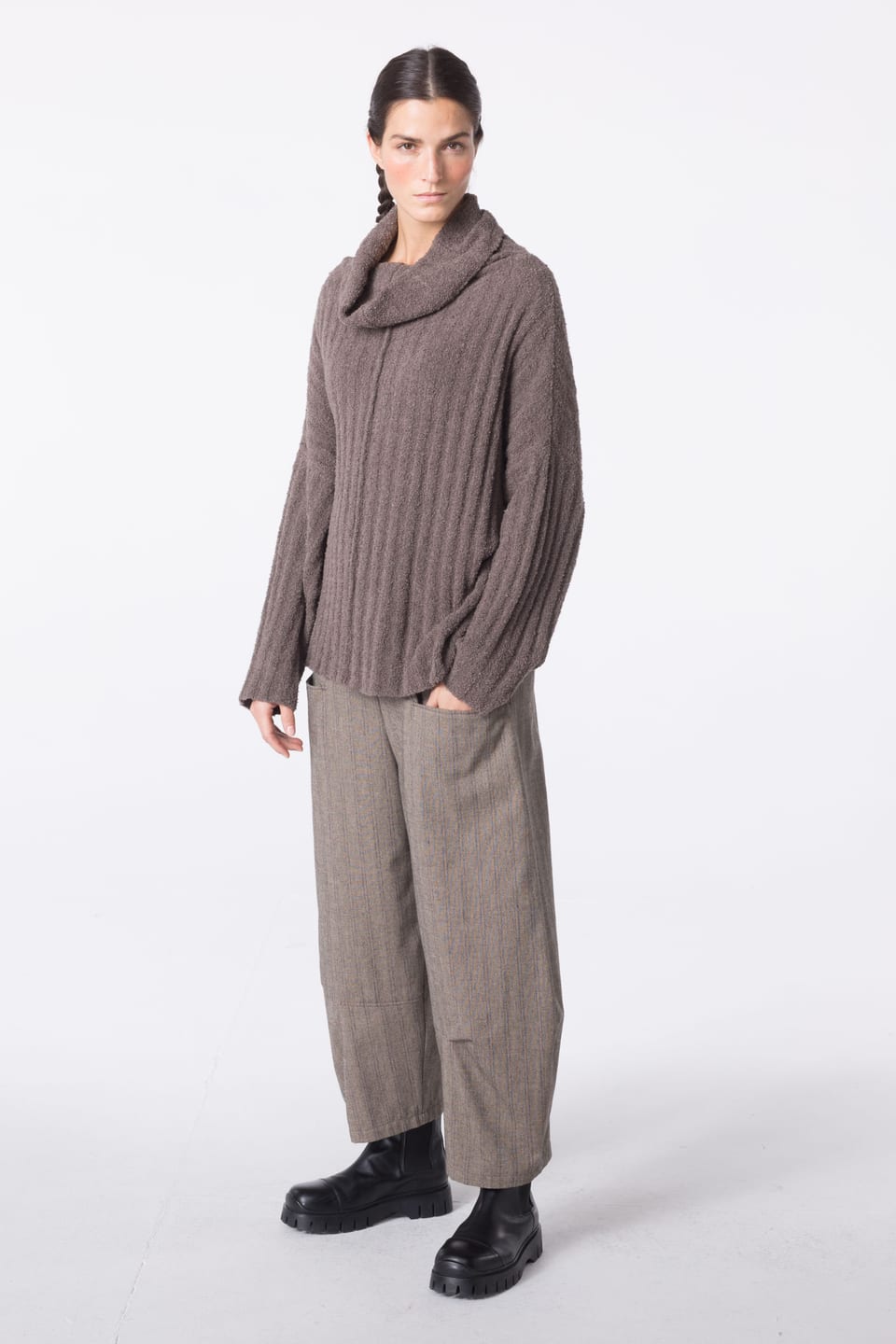 Trousers 441 wash - Cotton virgin wool pinstripes - 840GREIGE - 10240710139