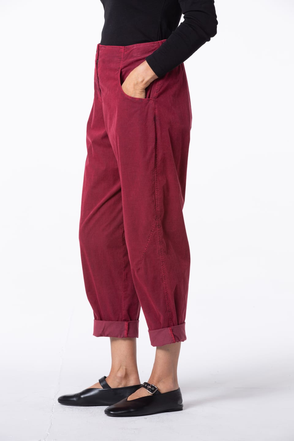 Trousers 444 - Cotton needlecord with stretch - 342GARNET - 10240710142