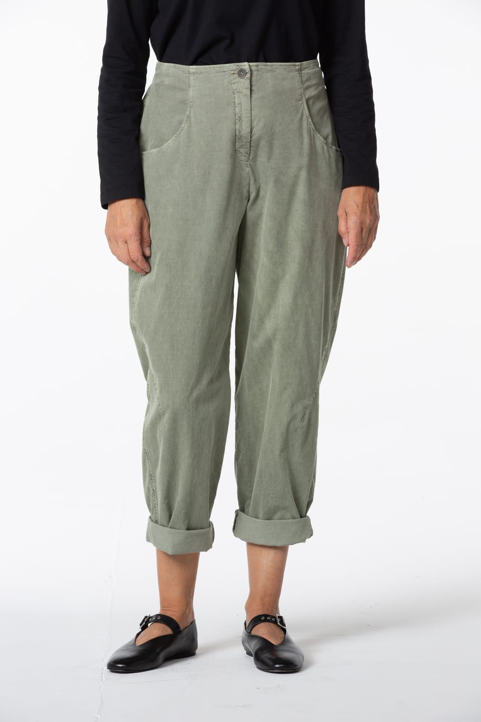 Trousers 444 - Cotton needlecord with stretch - 632HERBAL - 10240710142