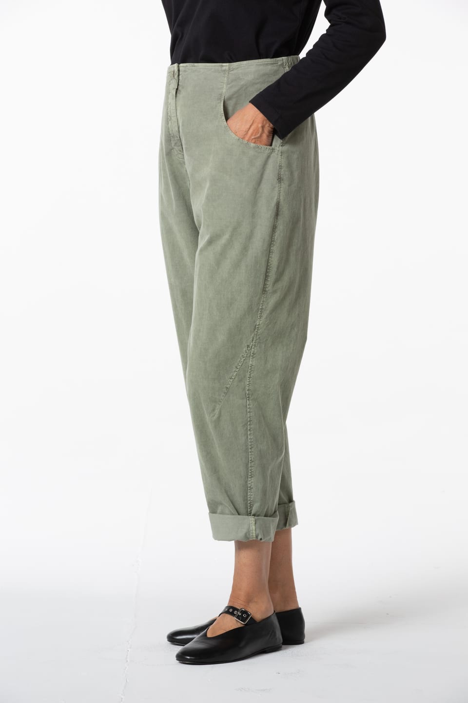Trousers 444 - Cotton needlecord with stretch - 632HERBAL - 10240710142