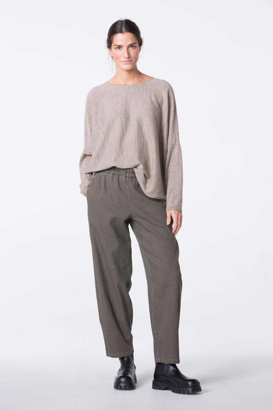 Trousers 447 - Cotton ECOVERO™ viscose blend with stretch - 842GREIGE - 10240710145