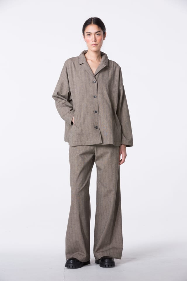 Trousers 448 wash - Cotton virgin wool pinstripes - 840GREIGE - 10240710146