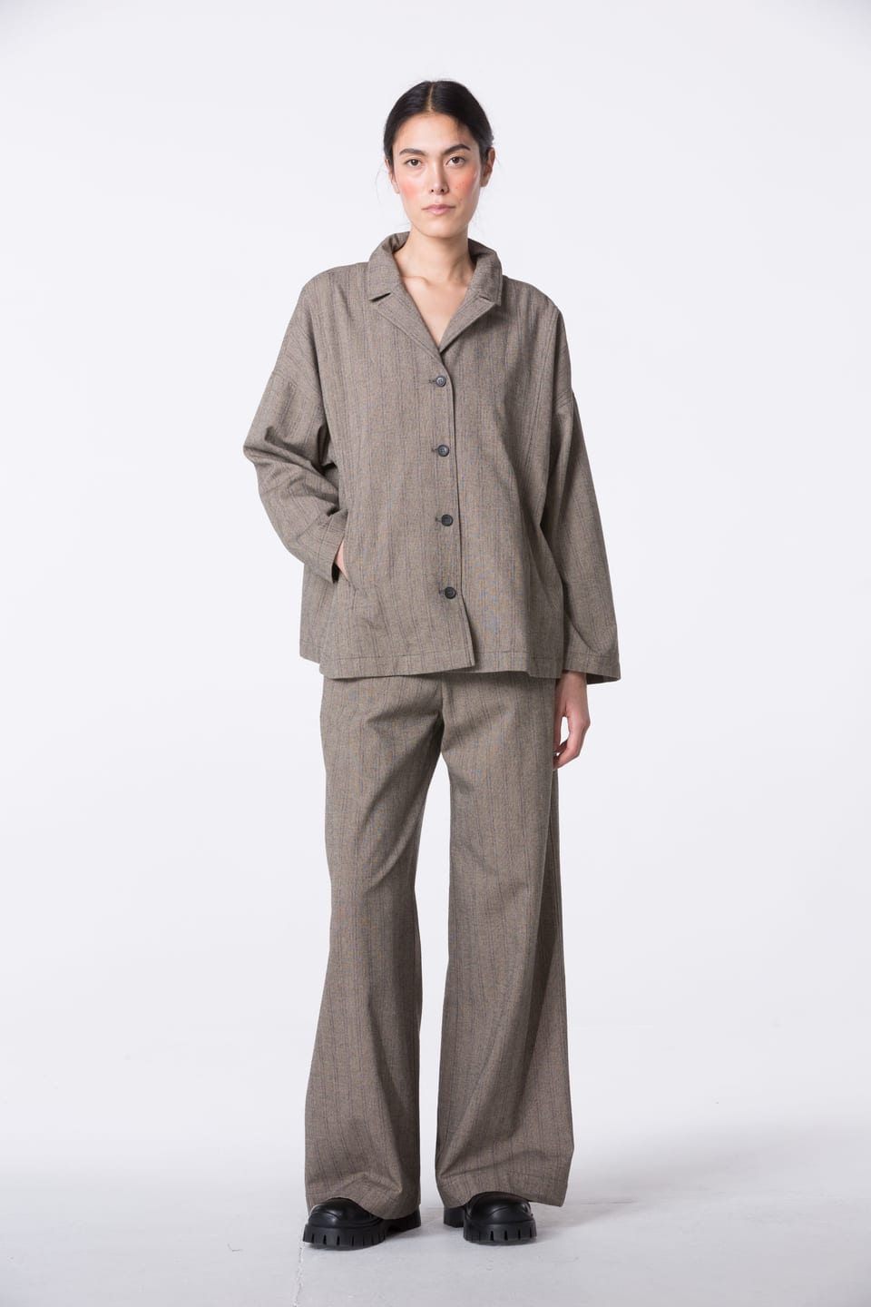 Trousers 448 wash - Cotton virgin wool pinstripes - 840GREIGE - 10240710146