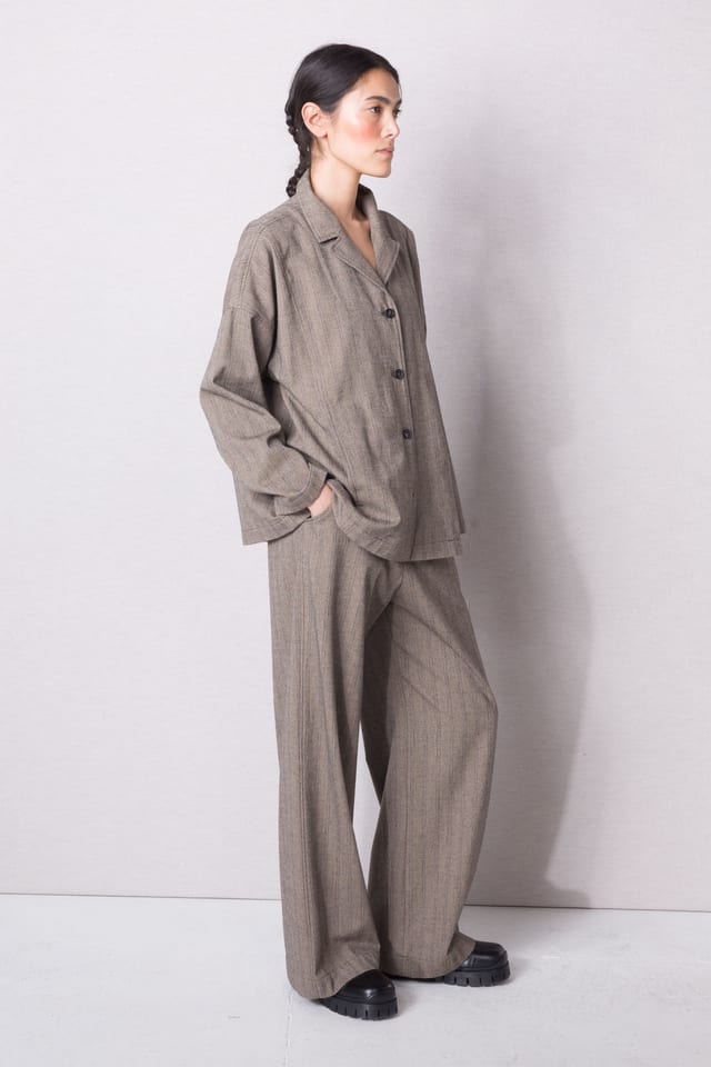 Trousers 448 wash - Cotton virgin wool pinstripes - 840GREIGE - 10240710146
