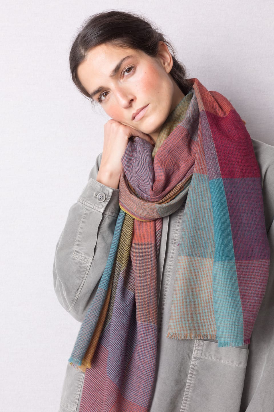 Scarf 407 - Wool cotton blend - 370WINE - 10240714007