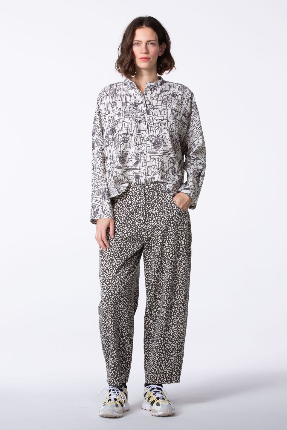 Trousers 405 - Happy-Tiger print" on pure cotton - 120ECRU - 60240710013