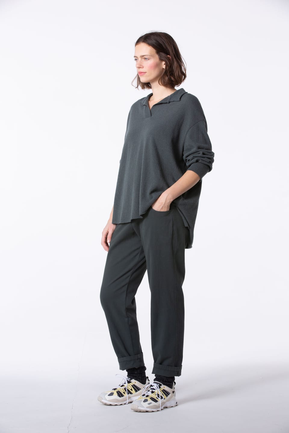Trousers 408 - Cotton moleskin with stretch - 590JUNIPER - 60240710016