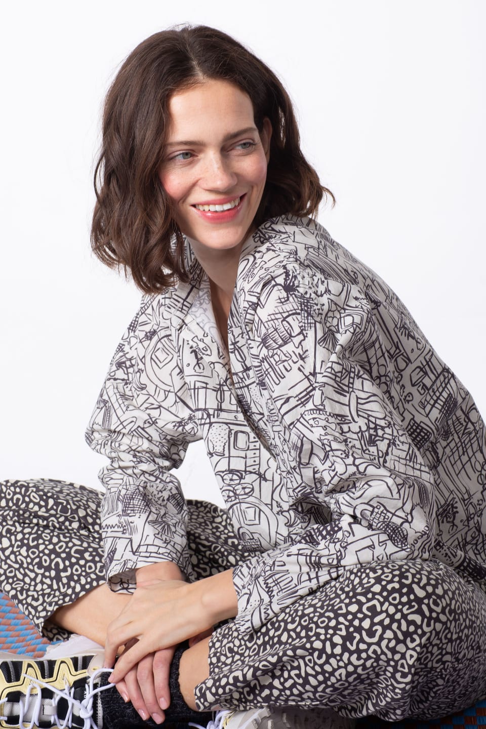 Blouse 405 wash - Interior print" on cotton poplin - 120ECRU - 60240710023