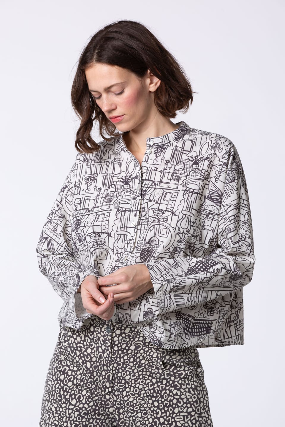 Blouse 405 wash - Interior print" on cotton poplin - 120ECRU - 60240710023