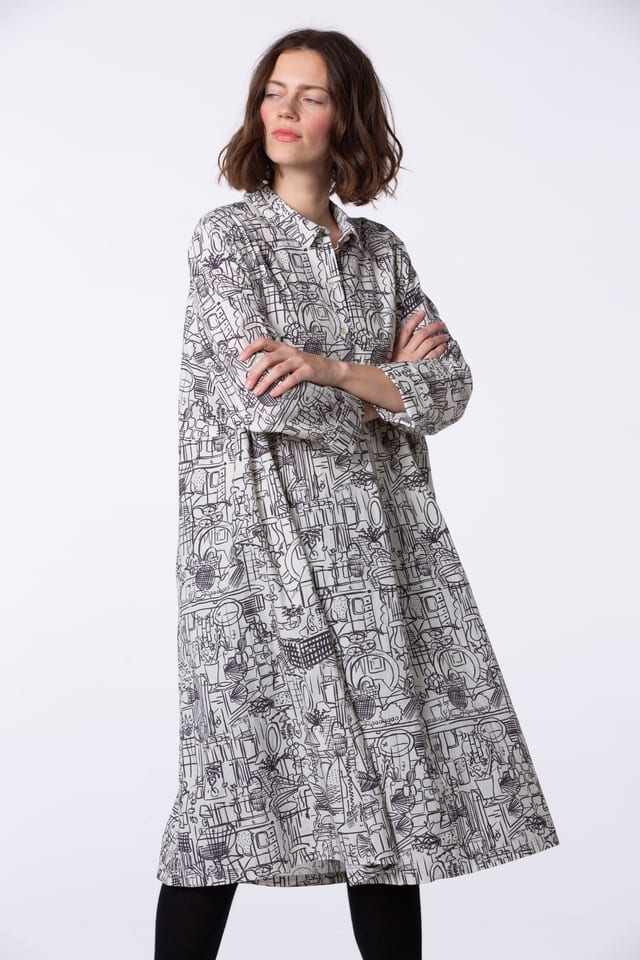 Dress 404 wash - Interior print" on cotton poplin - 120ECRU - 60240710026