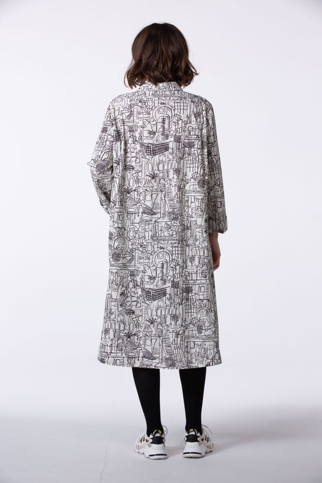 Dress 404 wash - Interior print" on cotton poplin - 120ECRU - 60240710026