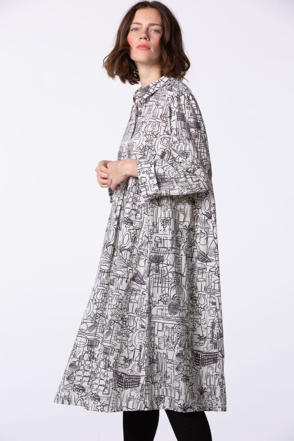 Dress 404 wash - Interior print" on cotton poplin - 120ECRU - 60240710026