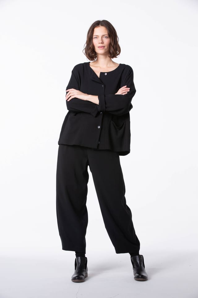 Trousers 413 - Viscose wool crepe - 990BLACK - 60240910036
