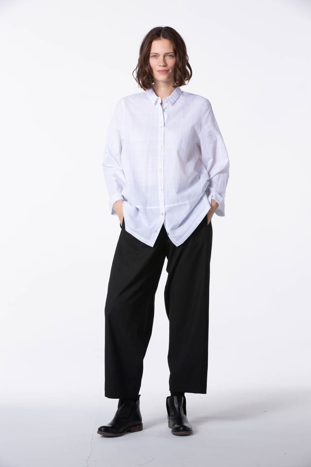 Trousers 414 - Viscose blend with fine stripes - 990BLACK - 60240910038