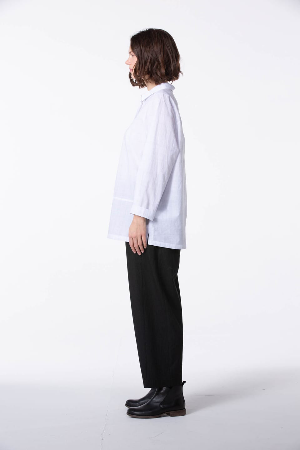 Trousers 414 - Viscose blend with fine stripes - 990BLACK - 60240910038