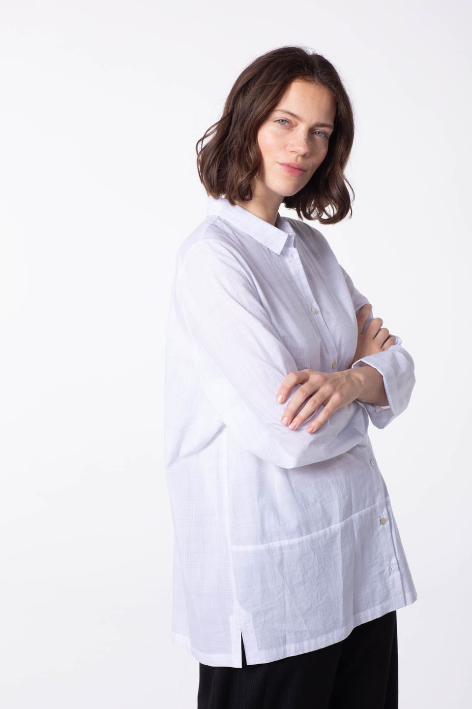 Blouse 412 - Cotton check - 100WHITE - 60240910042